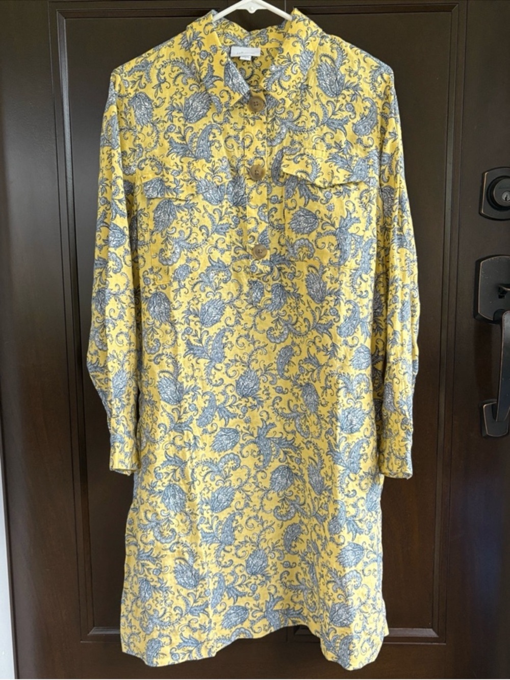 EUC J. Jill Linen Lemon Paisley Popover Dress Size Medium